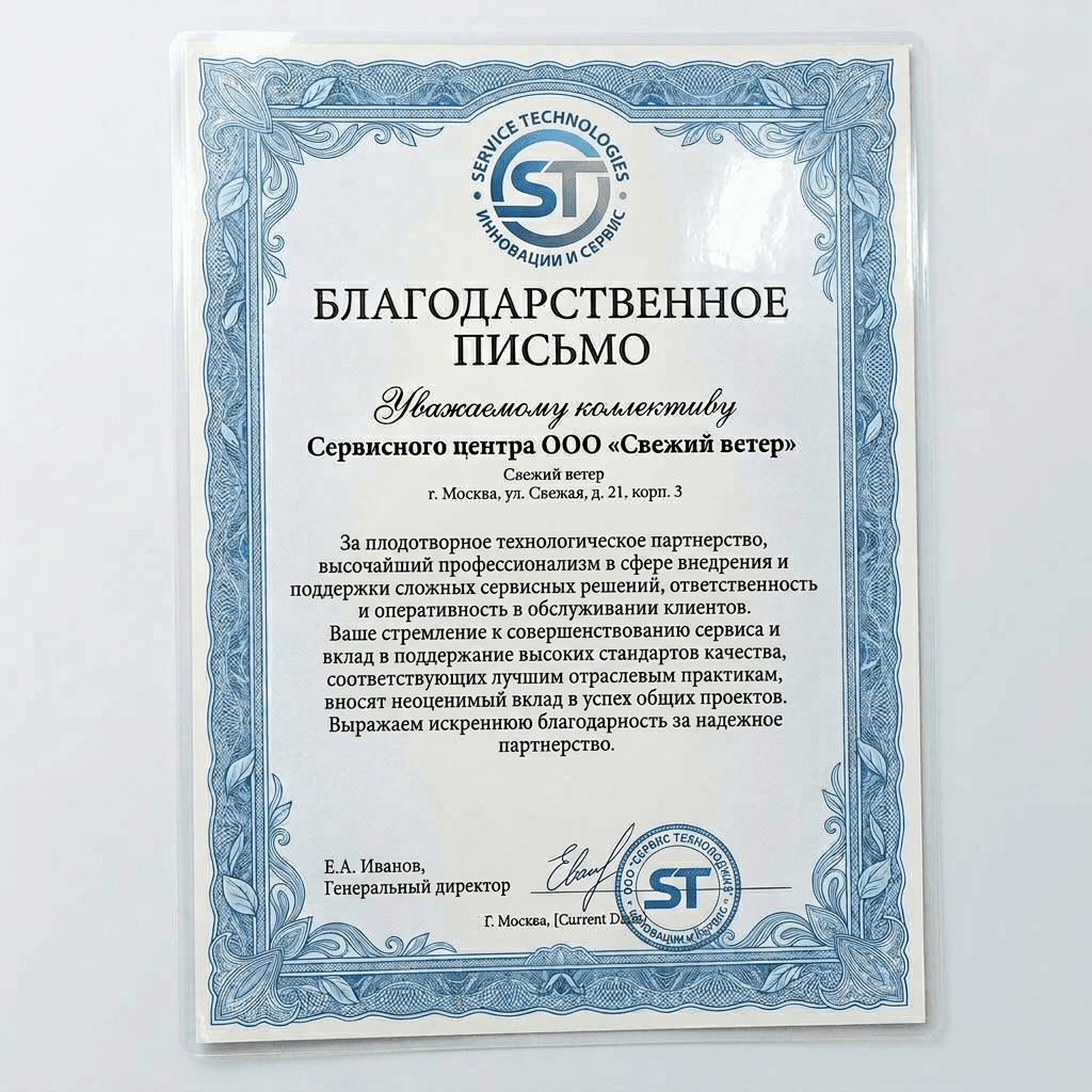 Благодарность от Ariston Technologies